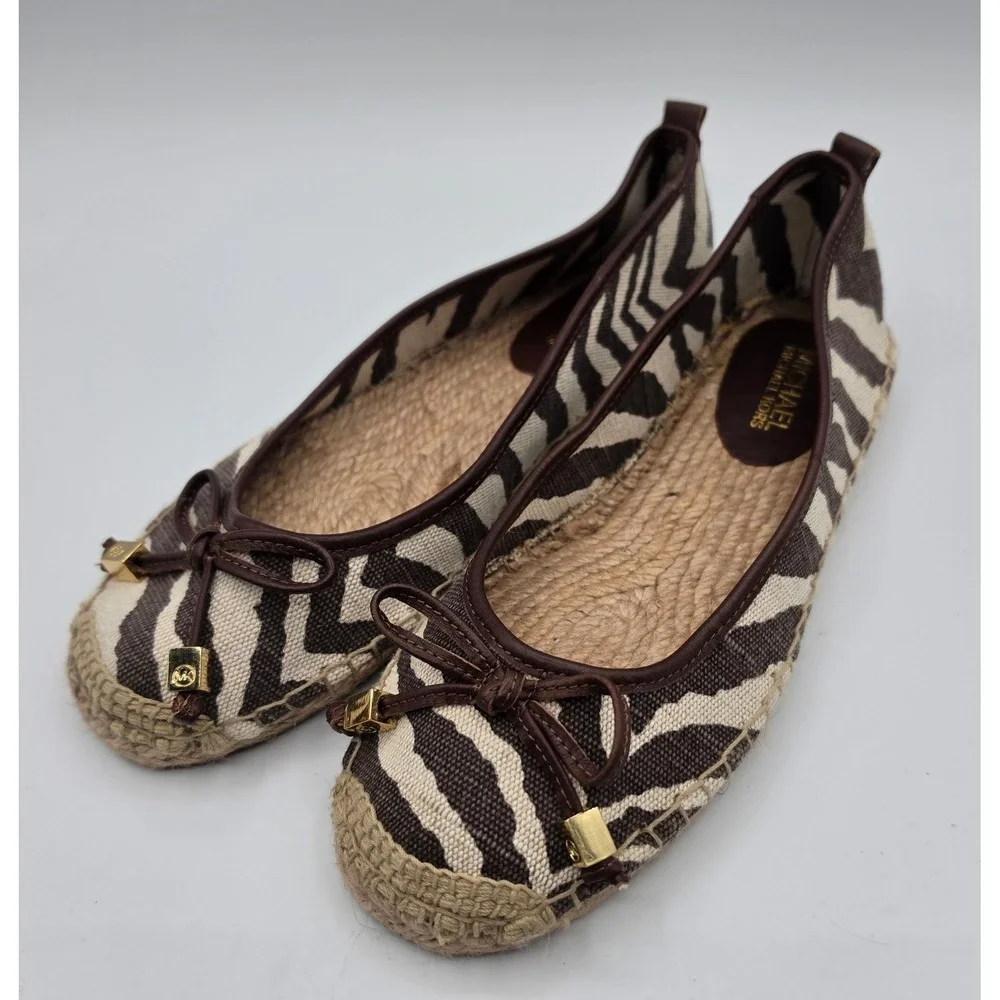 Michael Kors Espadrille‎ Flats Womens 7 Brown Zebra Excellent Bow Logo AG11K